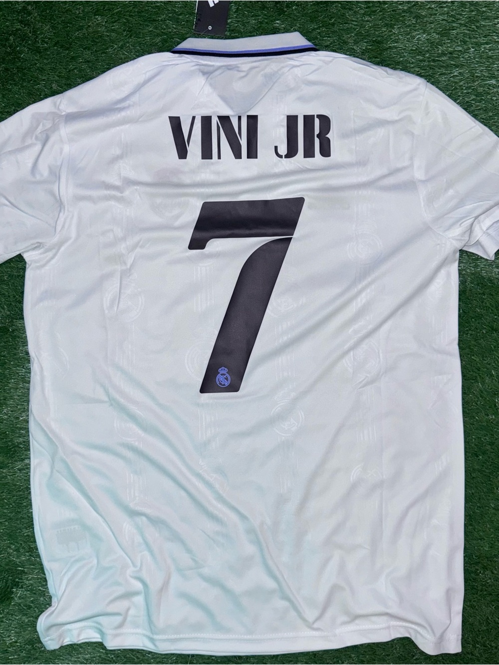 adidas Real Madrid Men's Home Jersey - White with Purple Stripes - Picture 4 of 5